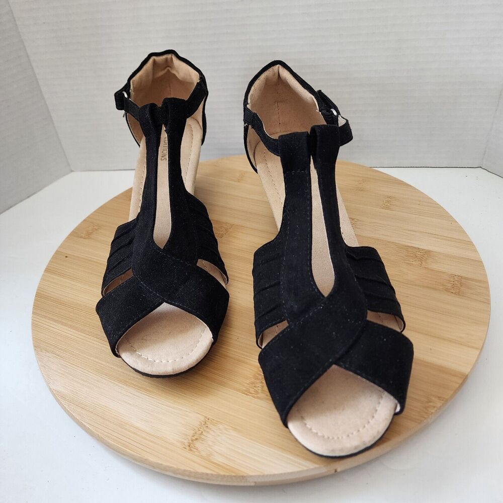 Basic Editions Womens Sasha Black Open-Toe Dress Wedge Heel Sandal Shoes 9 1/2 M